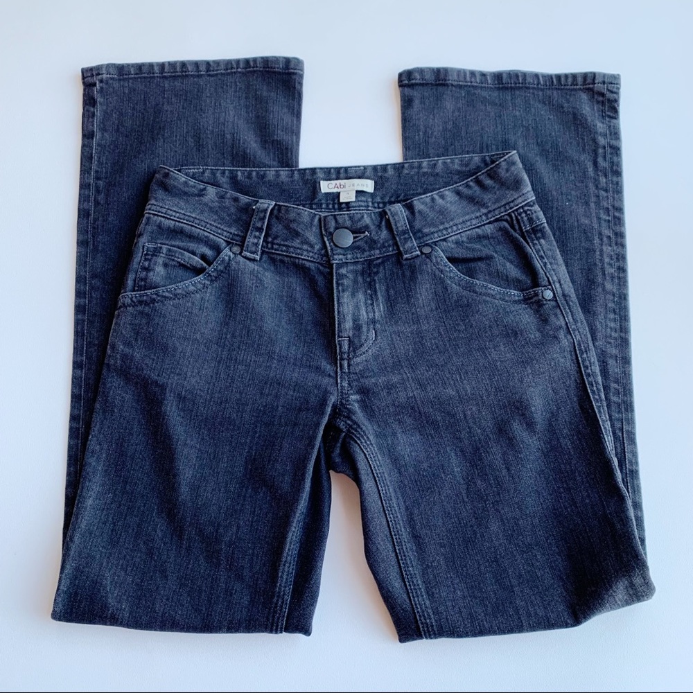 CAbi #204R Low Rise Flap Pocket Boot Cut Jeans Faded Black Size 4